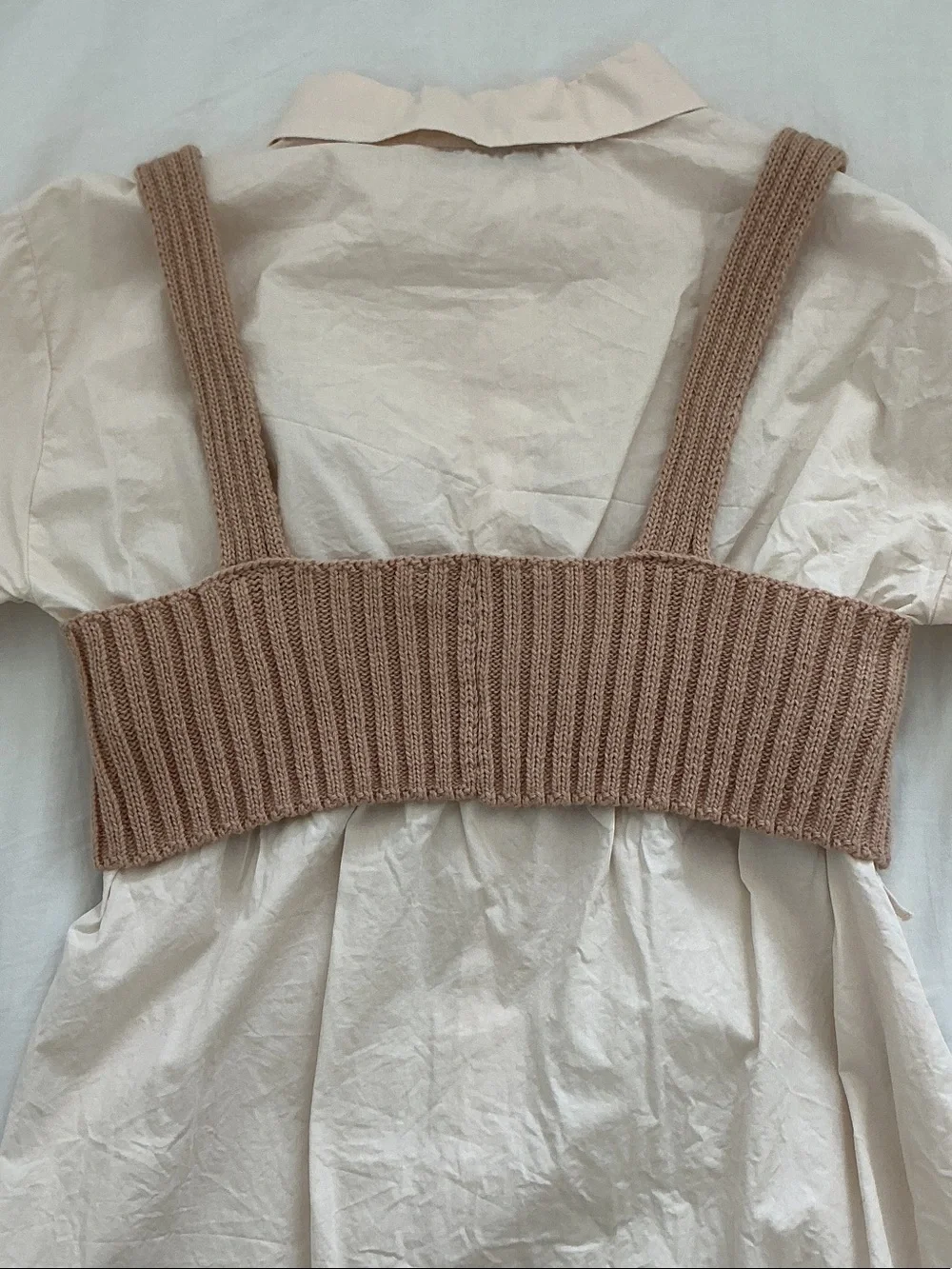 Zara Girls’ Cream Shirt Dress with Beige Knit Crop Top Size 13-14Y